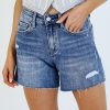 Eliza Medium Wash High-Rise Distressed Denim Shorts