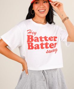 White Hey Batter Batter Swing Cropped Tee