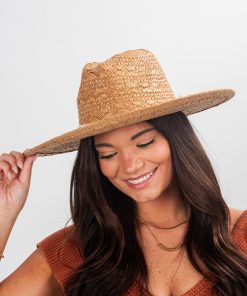 Beachside Charm Tan Straw Fedora Wide Brim Hat