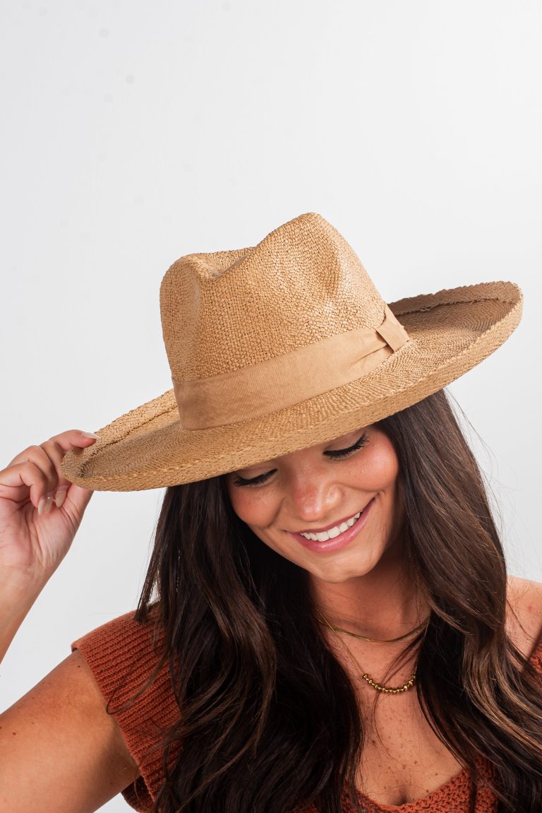 Sun Type Of Wonderful Khaki Straw Fedora Wide Brim Hat