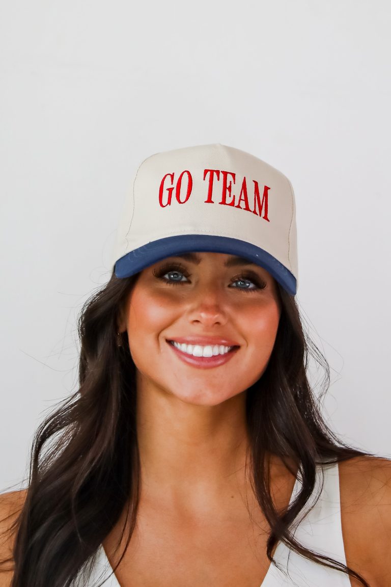 Navy + Red Go Team Color Block Embroidered Hat