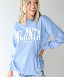 Light Blue Atlanta Baseball Long Sleeve Tee