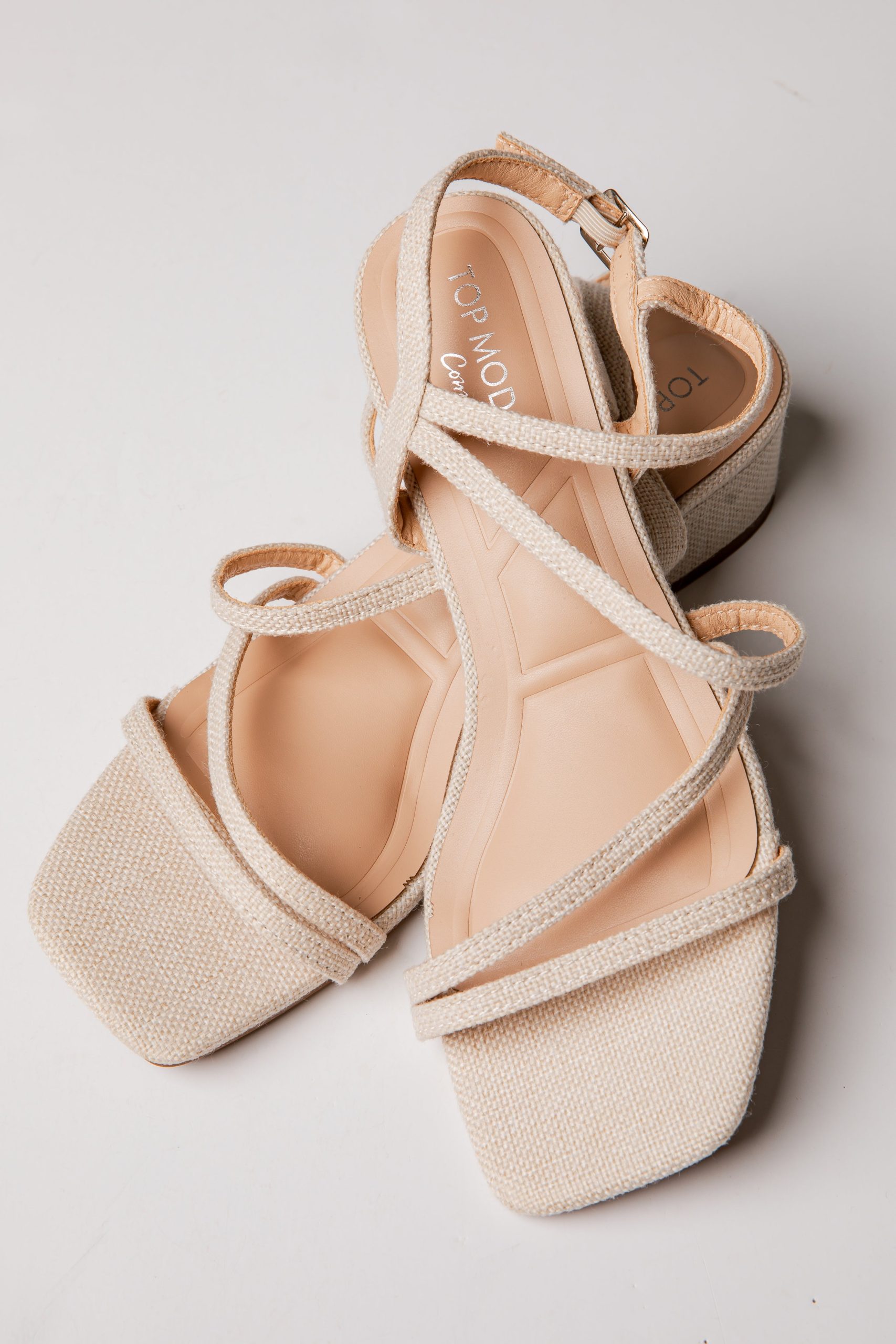Weekend Stroll Beige Cross Strap Mini Heels - Image 4