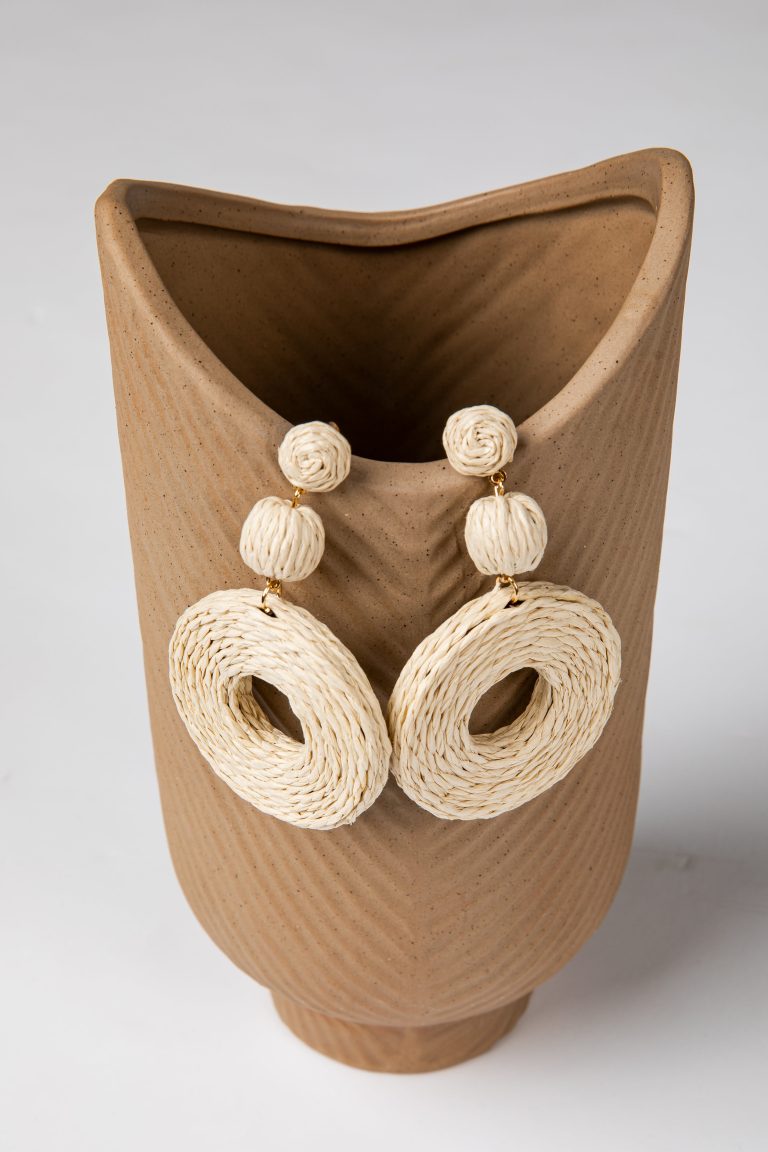 Calla Woven Beige Drop Earrings