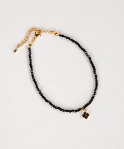 Rachel Black Beaded Quatrefoil Charm Bracelet