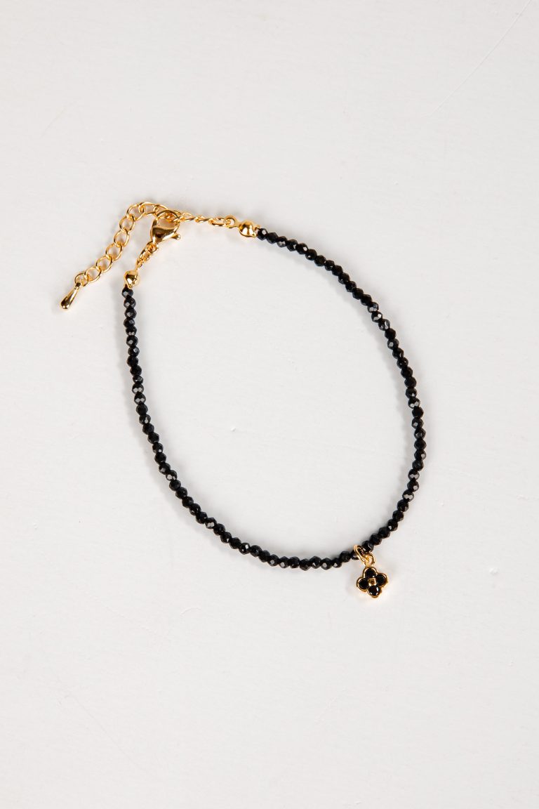 Rachel Black Beaded Quatrefoil Charm Bracelet