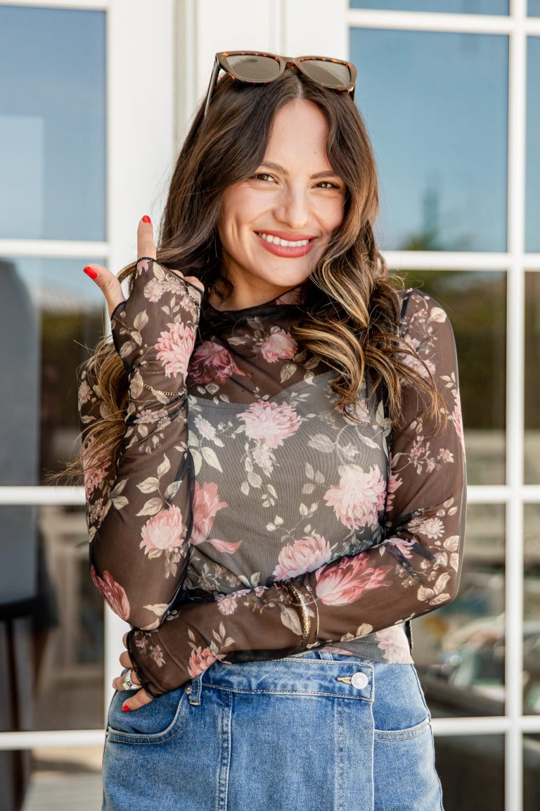 FINAL SALE - Petal Path Floral Black Mesh Top - DU Deal