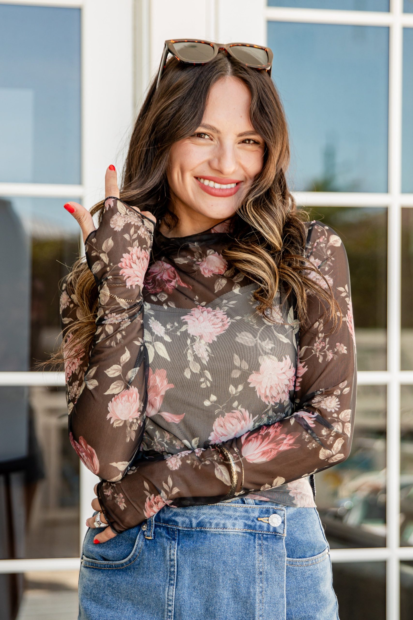 FINAL SALE - Petal Path Floral Black Mesh Top - DU Deal