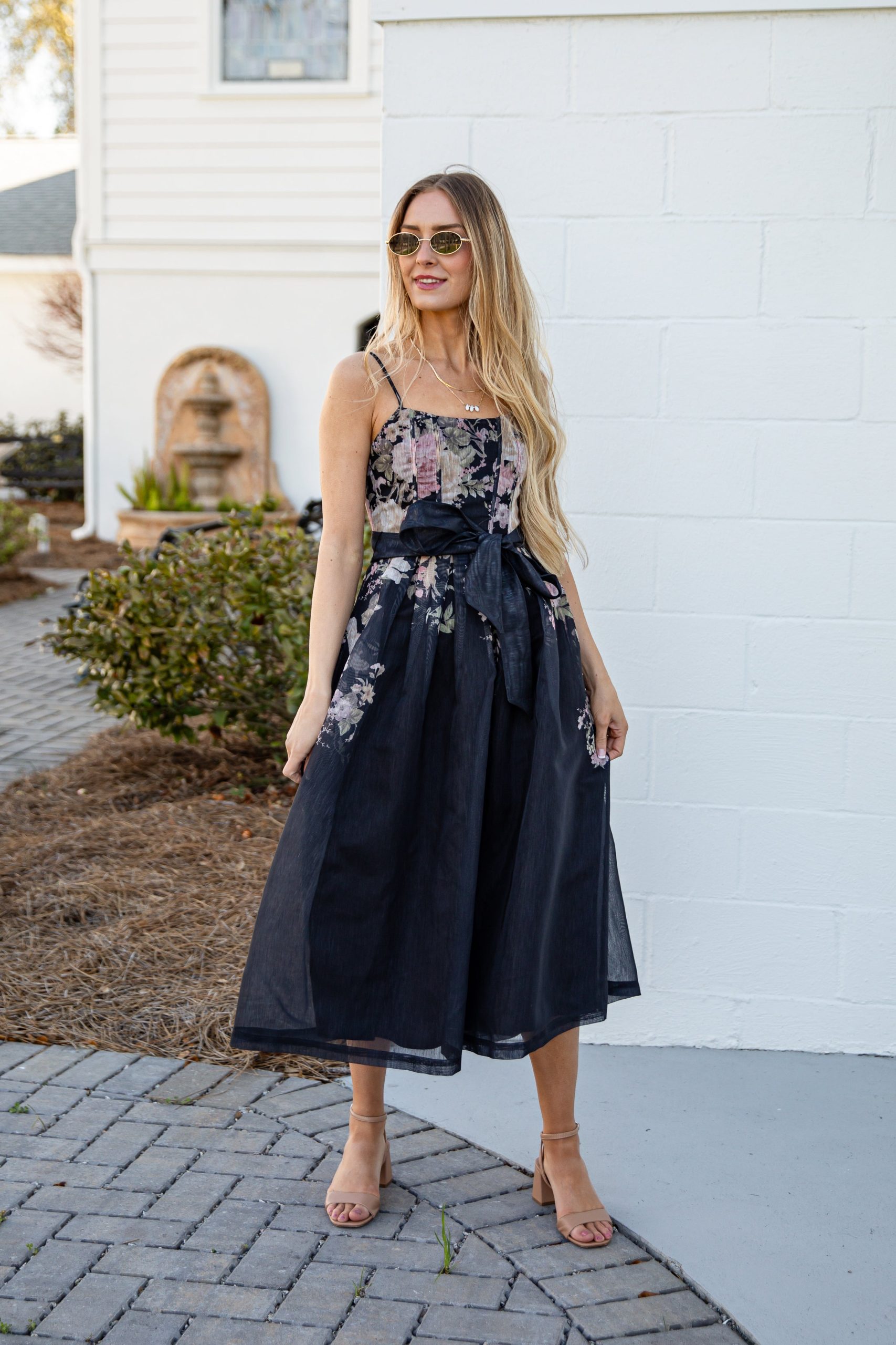 Garden Affair Black Floral Midi Dress - Image 4