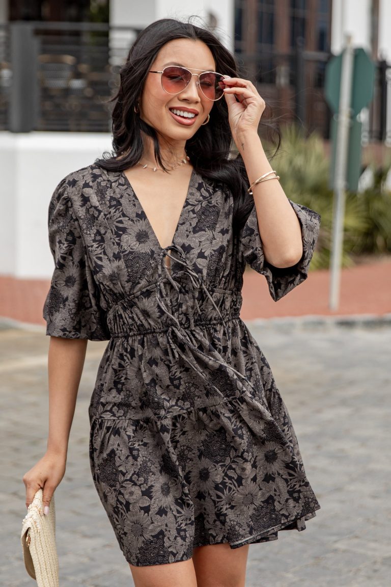 Midnight Chic Black Floral Mini Dress