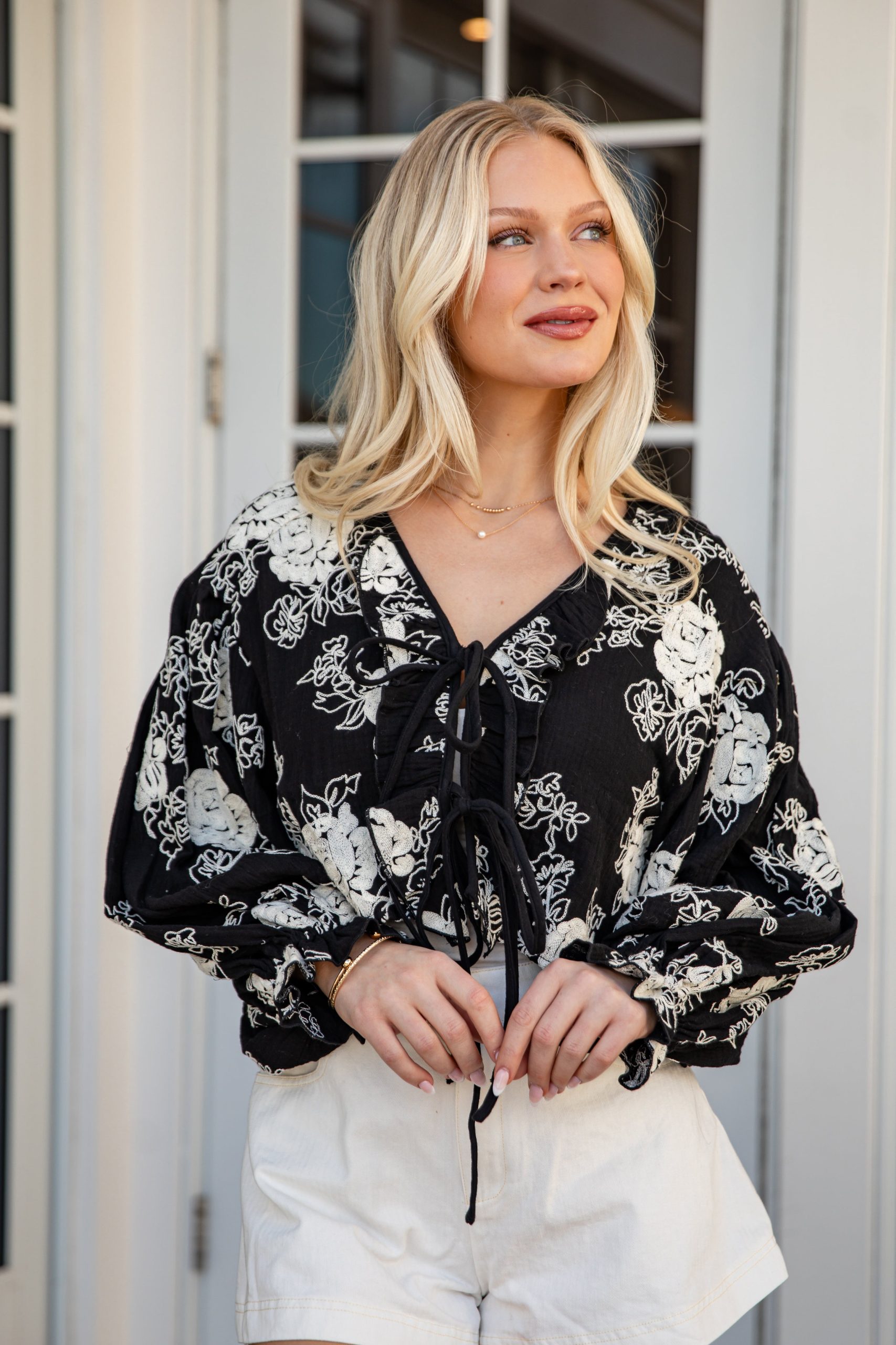 FINAL SALE - All About You Floral Tie-Front Black Blouse - Image 2