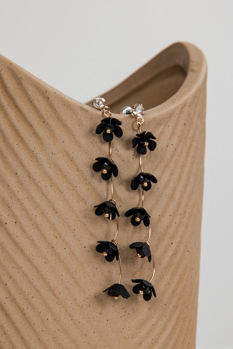 Reagan Black Flower Chain Drop Earrings
