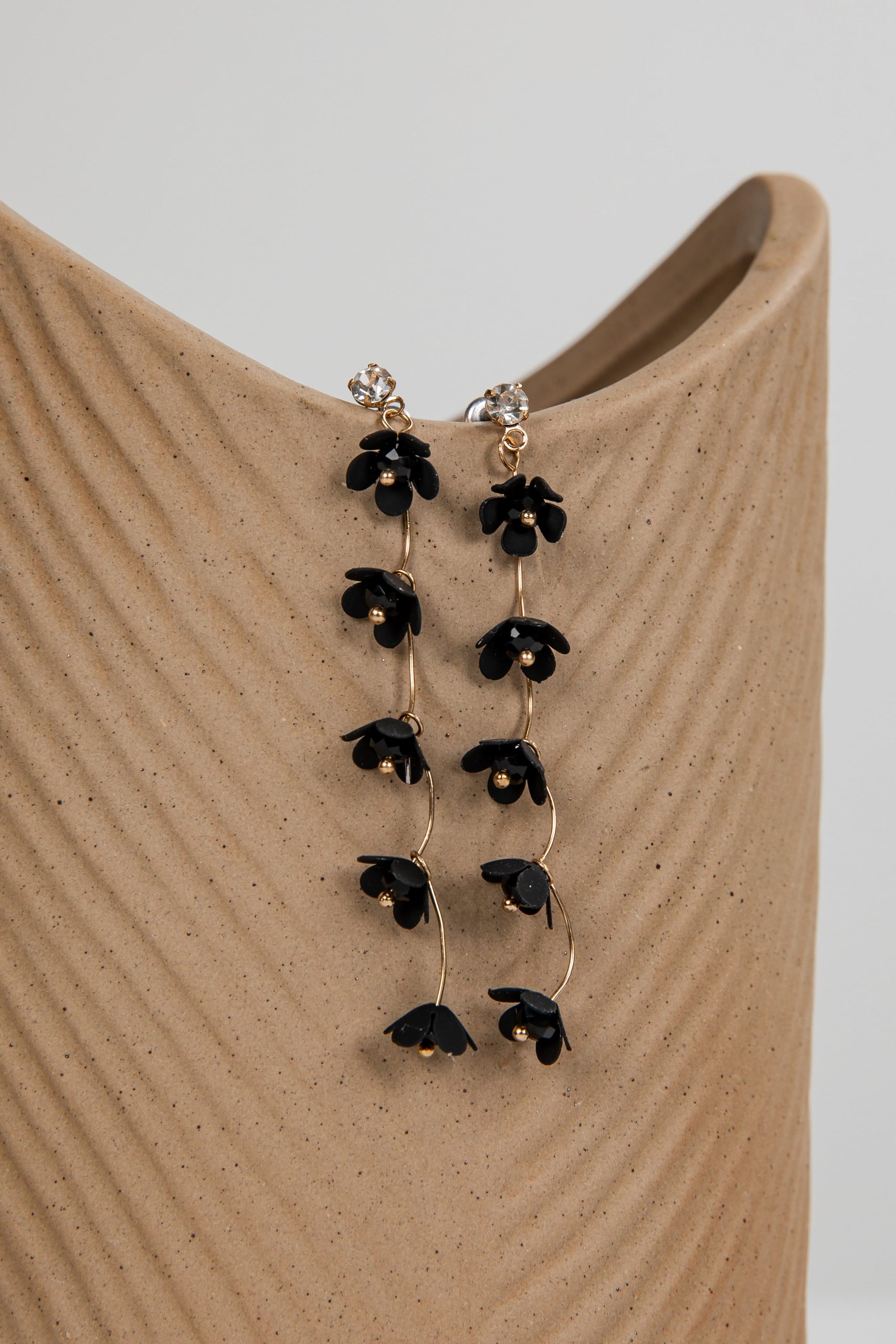 Reagan Black Flower Chain Drop Earrings - Image 3