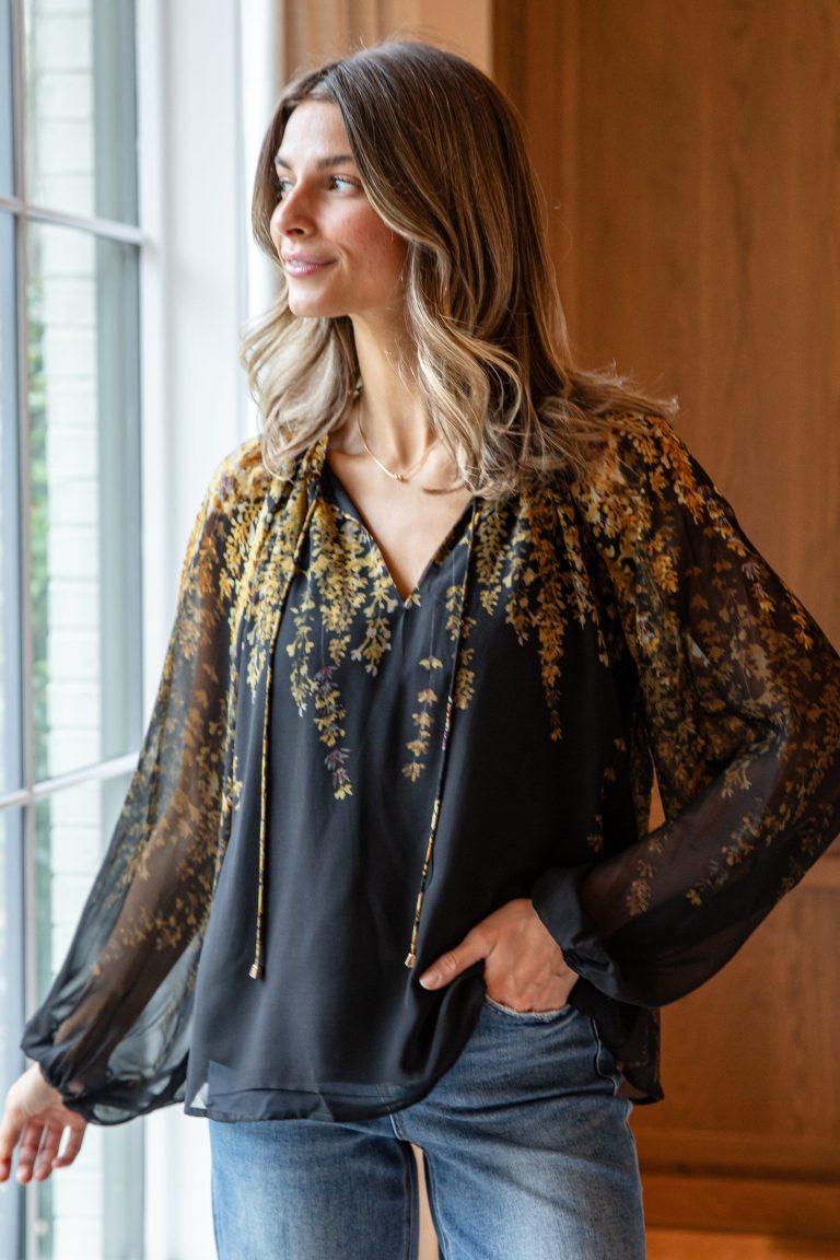 FINAL SALE - Golden Petal Evening Black Blouse
