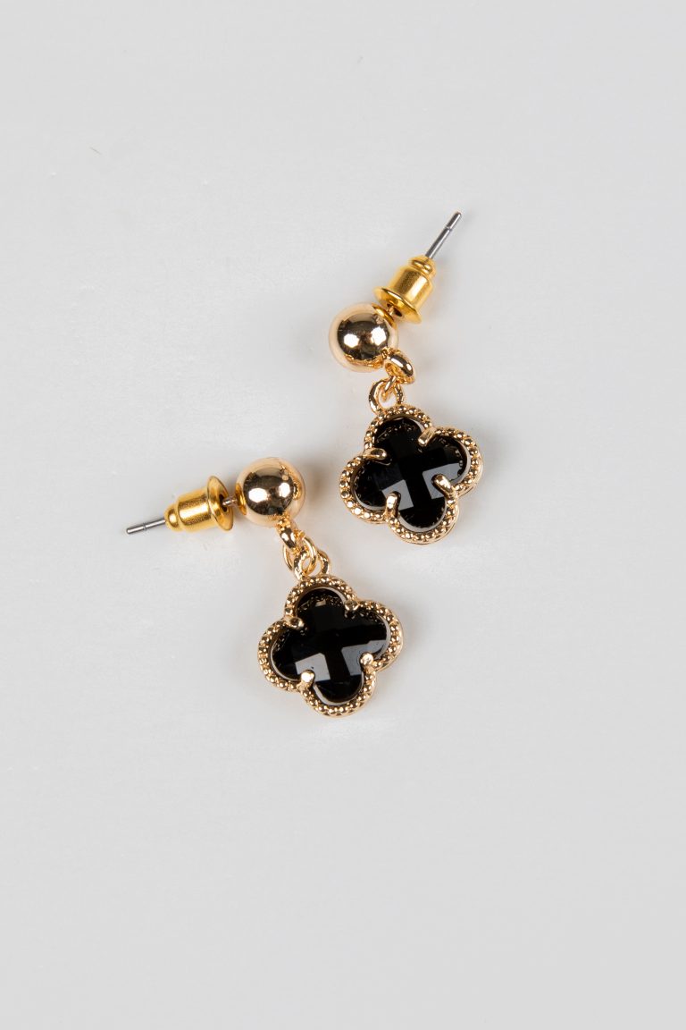 Mallory Black Quatrefoil Drop Earrings