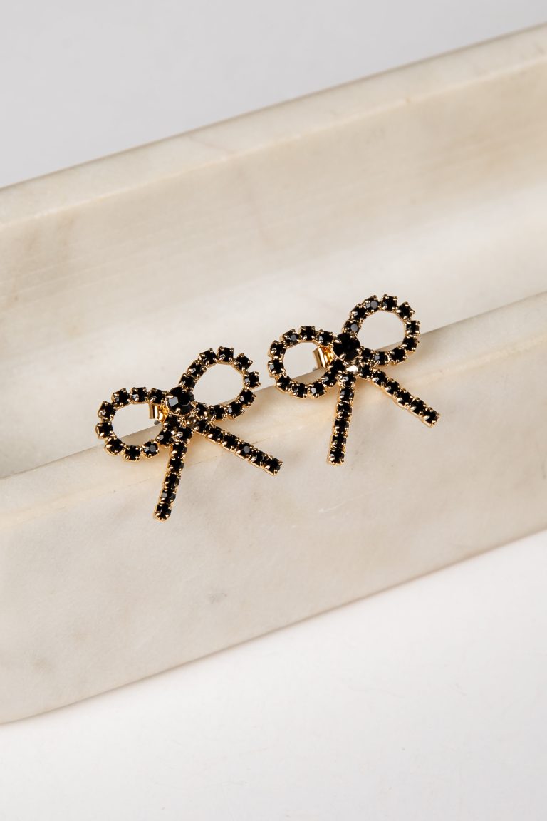 Jasmine Gold Rhinestone Bow Earrings