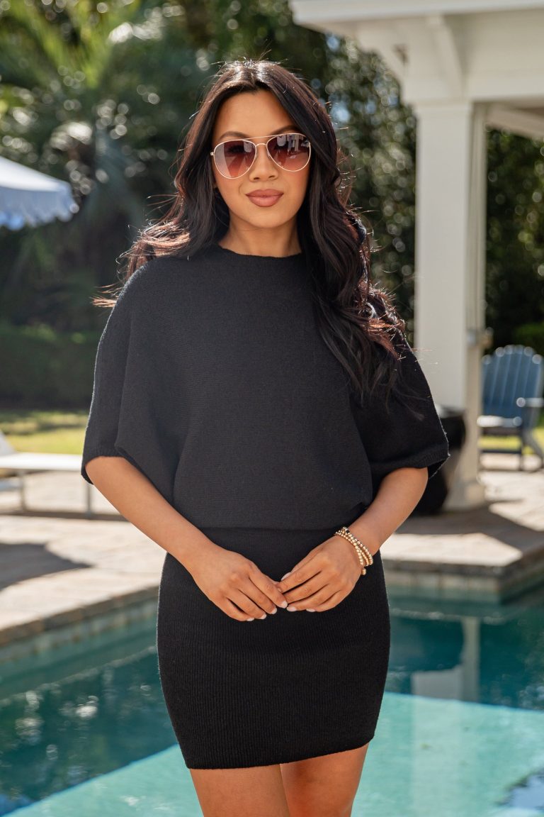 On Repeat Black Ribbed Knit Mini Dress