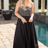 Timeless Style Striped Strapless Black Maxi Dress