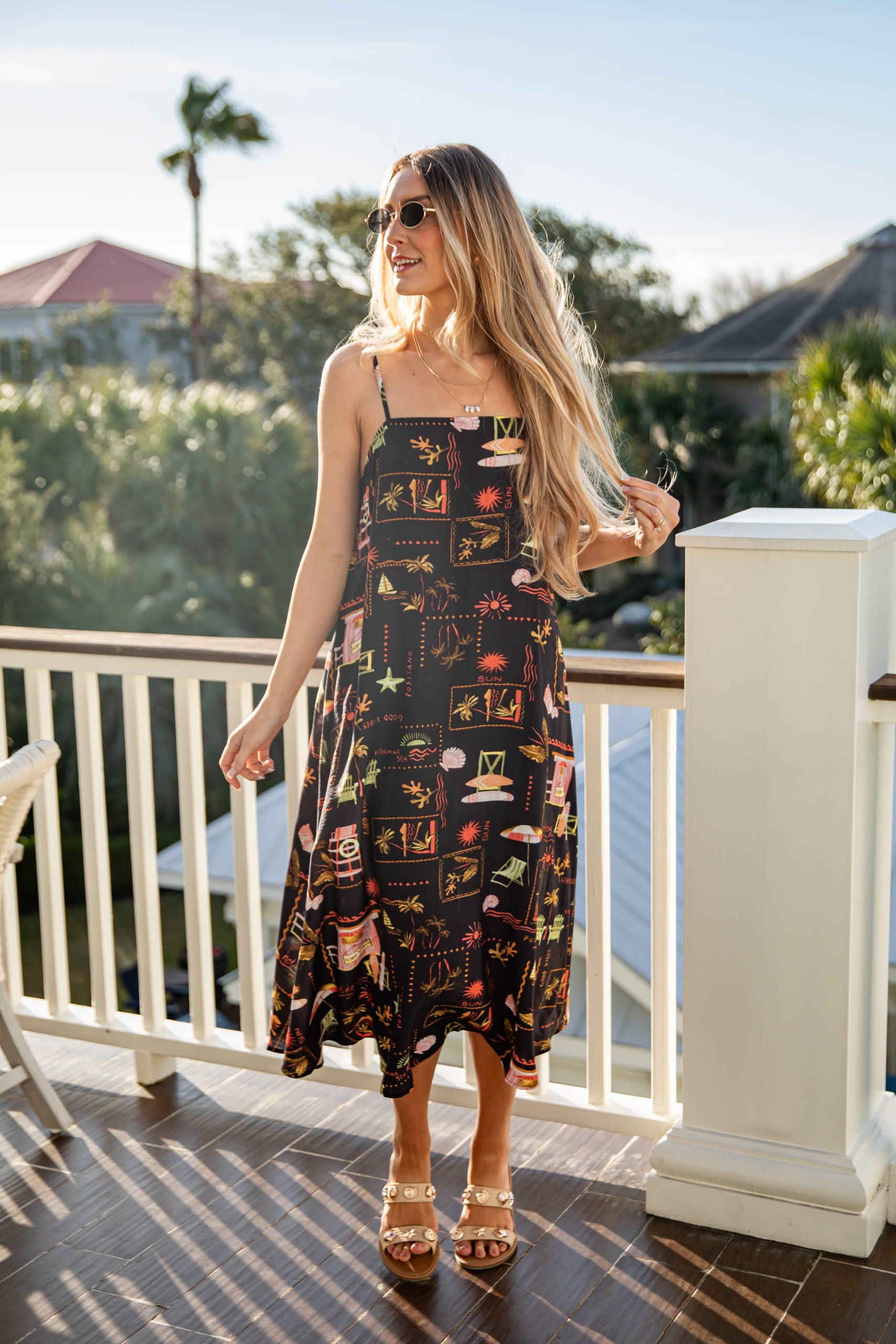 Tropical Lifestyle Printed Black Midi Dress - Image 4