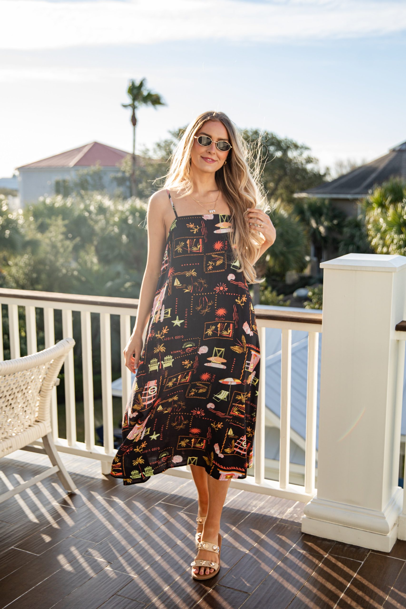 Tropical Lifestyle Printed Black Midi Dress - Image 3