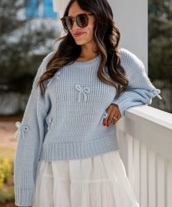 FINAL SALE - Kiss & Tell Bow Detail Light Blue Knit Sweater