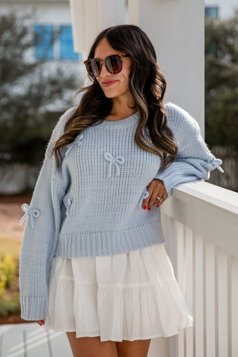 FINAL SALE - Kiss & Tell Bow Detail Light Blue Knit Sweater