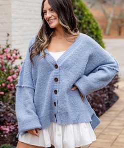 FINAL SALE - Calm Mountain Light Blue Button-Front Cardigan
