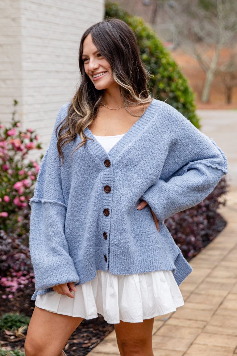 FINAL SALE - Calm Mountain Light Blue Button-Front Cardigan