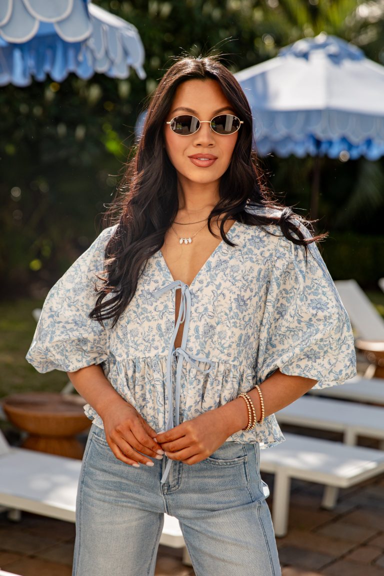 Must Have Moment Floral Blue Puff Sleeve Blouse
