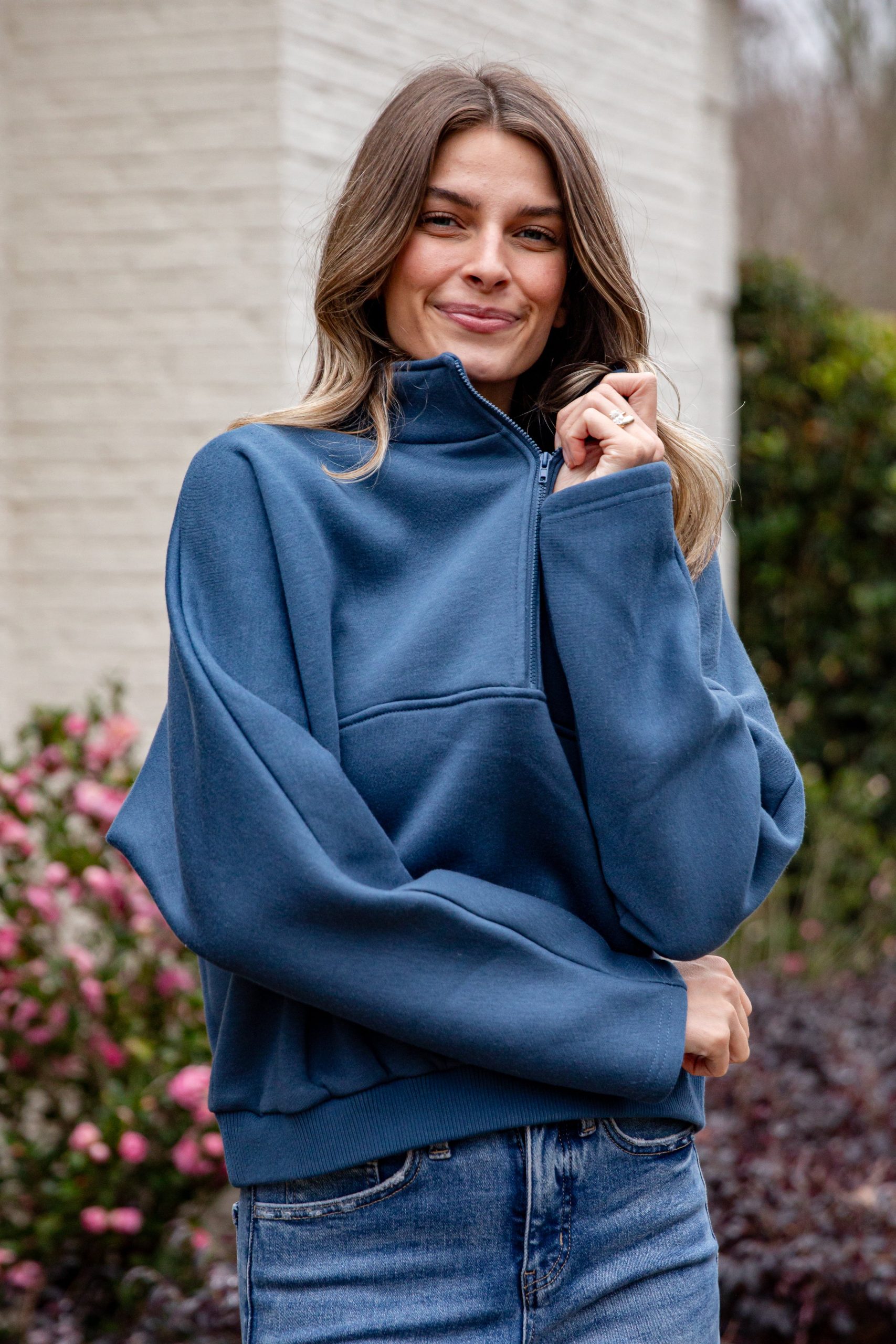 FINAL SALE - Cloudbound Blue Quarter Zip Oversized Pullover - Image 3