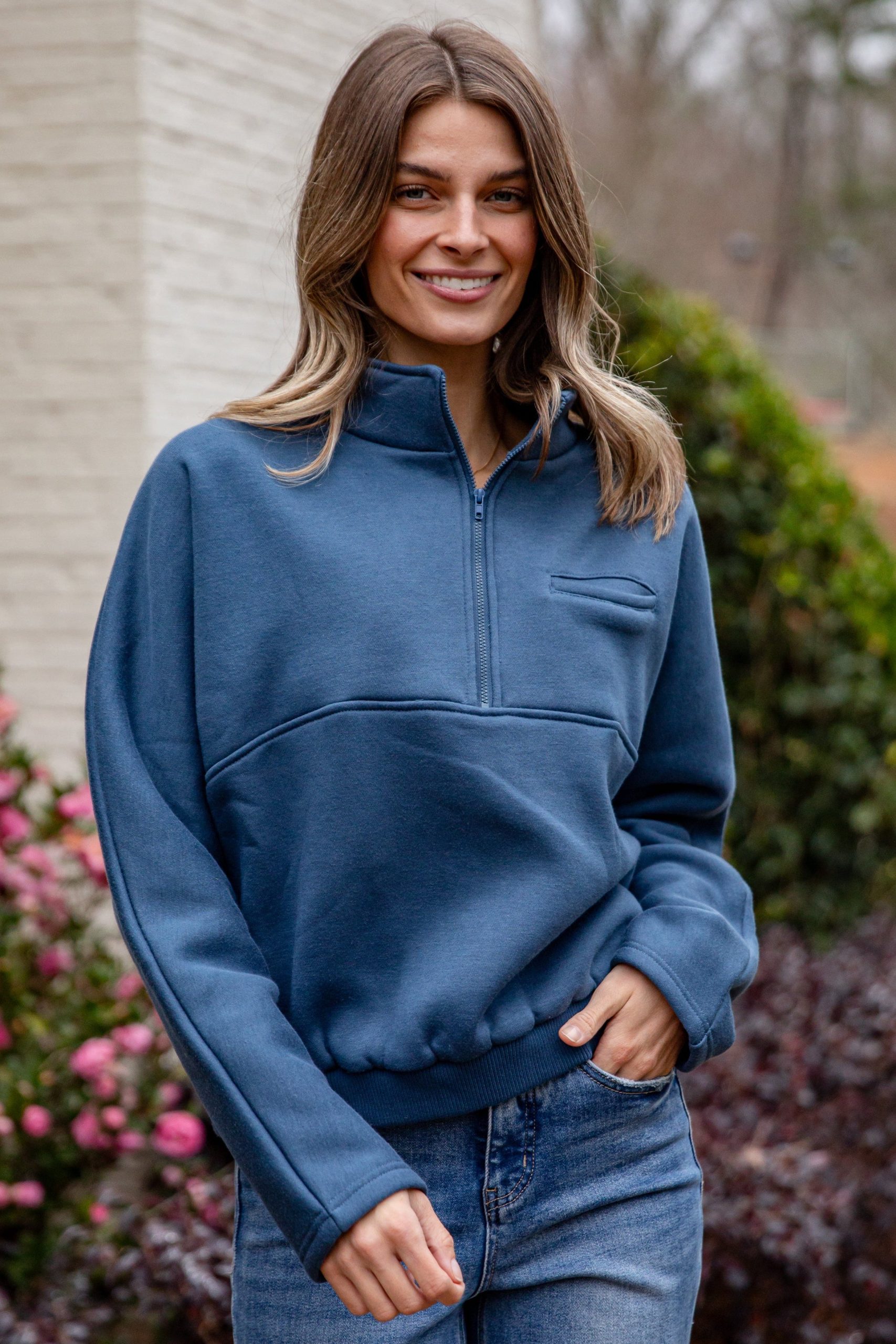 FINAL SALE - Cloudbound Blue Quarter Zip Oversized Pullover - Image 2