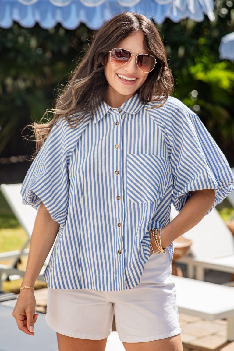 Style Moment Blue Striped Blouse
