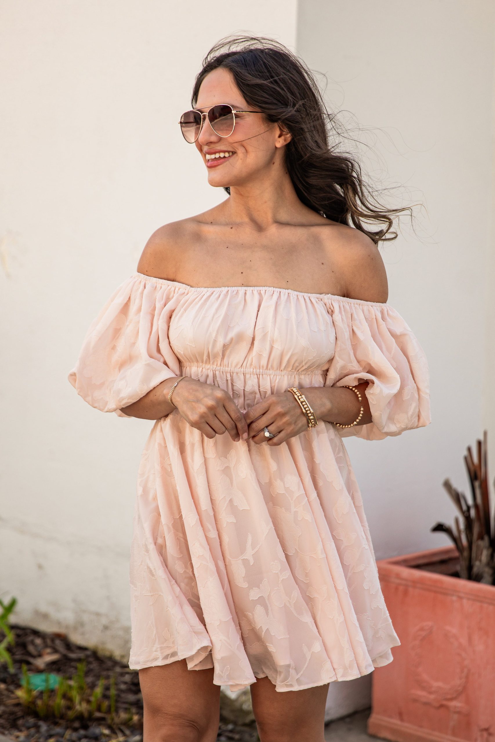 Blushing Belle Puff Sleeve Jacquard Mini Dress - Image 4