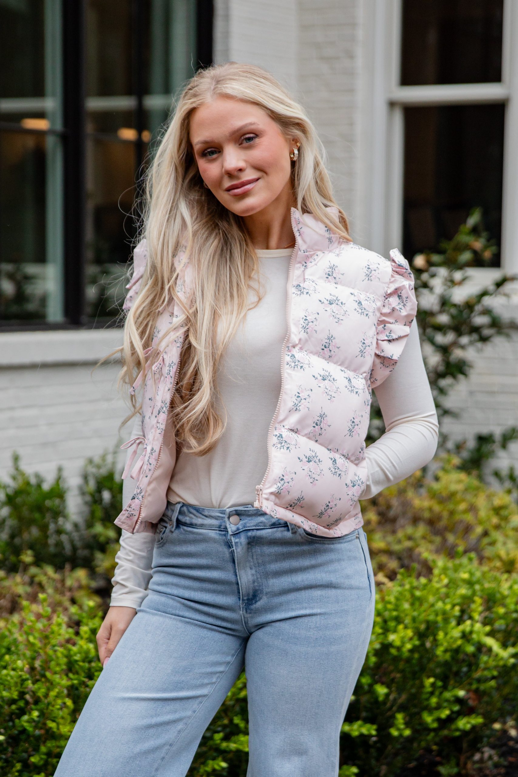 FINAL SALE - Blush Floral Ruffle Puffer Vest - Image 4