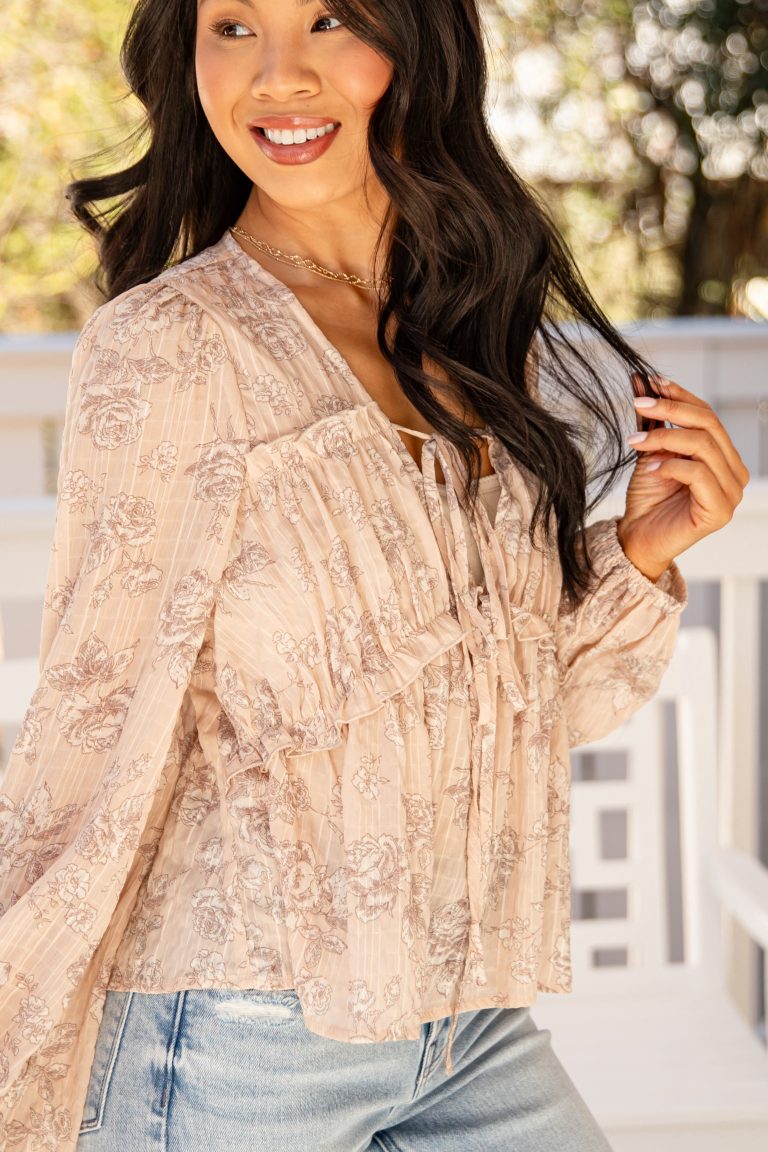 Soft Current Blush Tie-Front Blouse