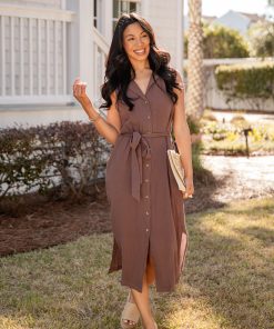 FINAL SALE - Mocha Muse Button-Front Midi Dress