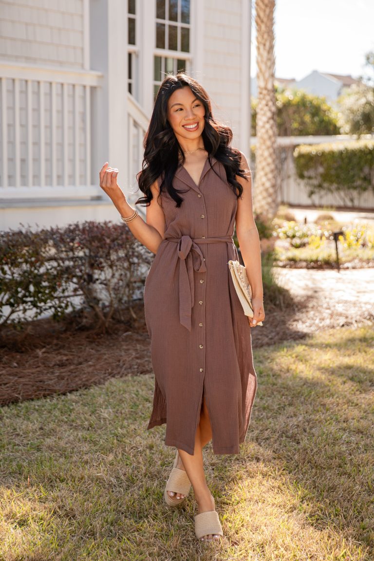 FINAL SALE - Mocha Muse Button-Front Midi Dress