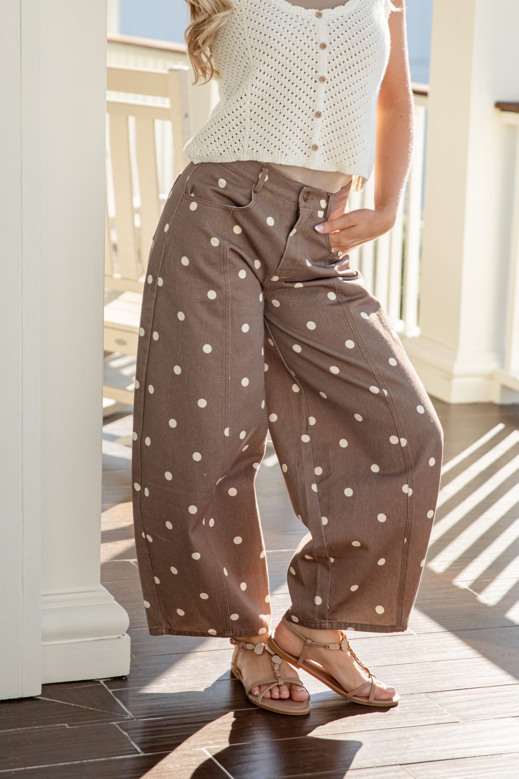 Parisian Dot Brown Barrel Leg Pants - Image 3