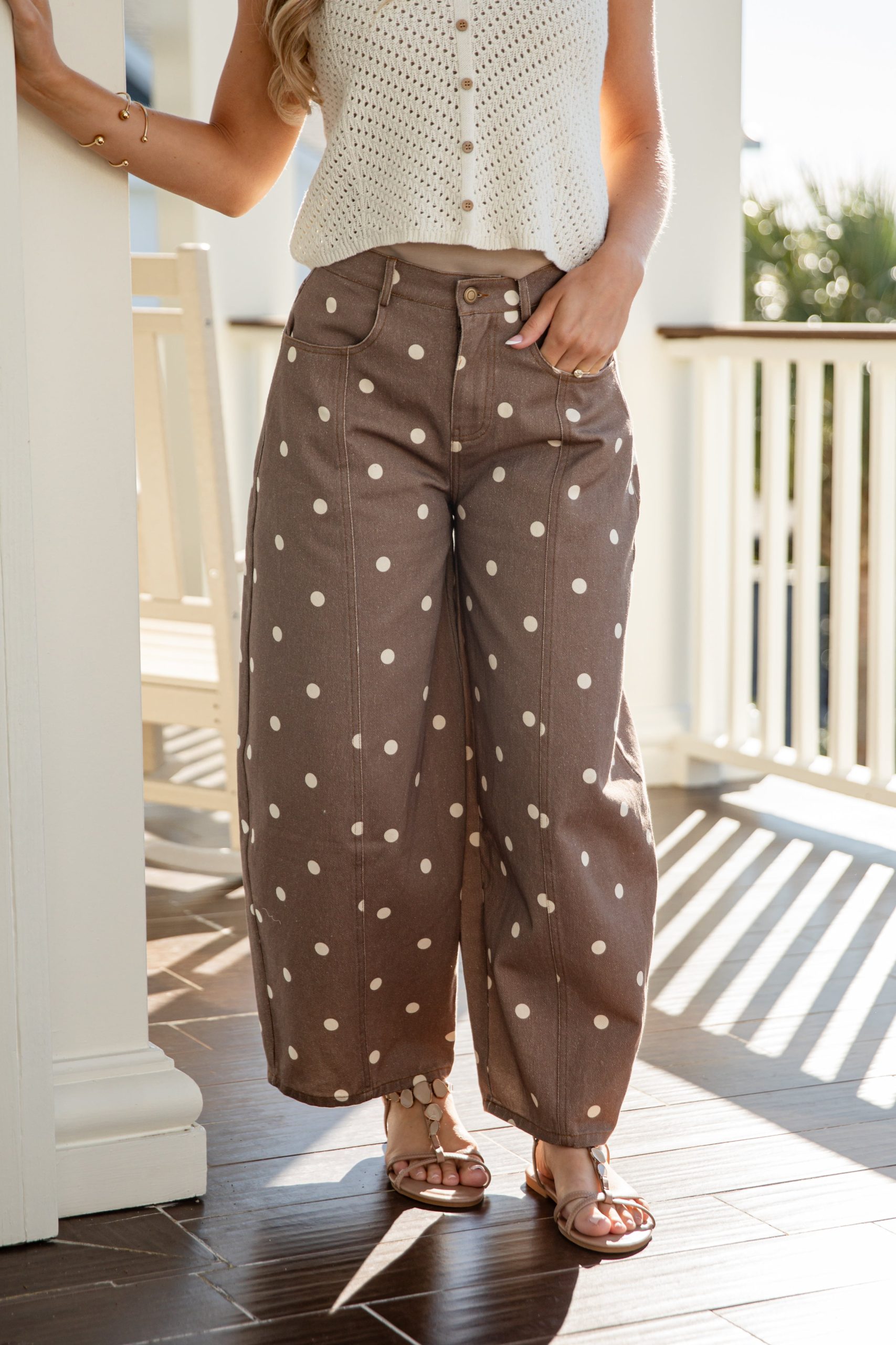 Parisian Dot Brown Barrel Leg Pants - Image 5