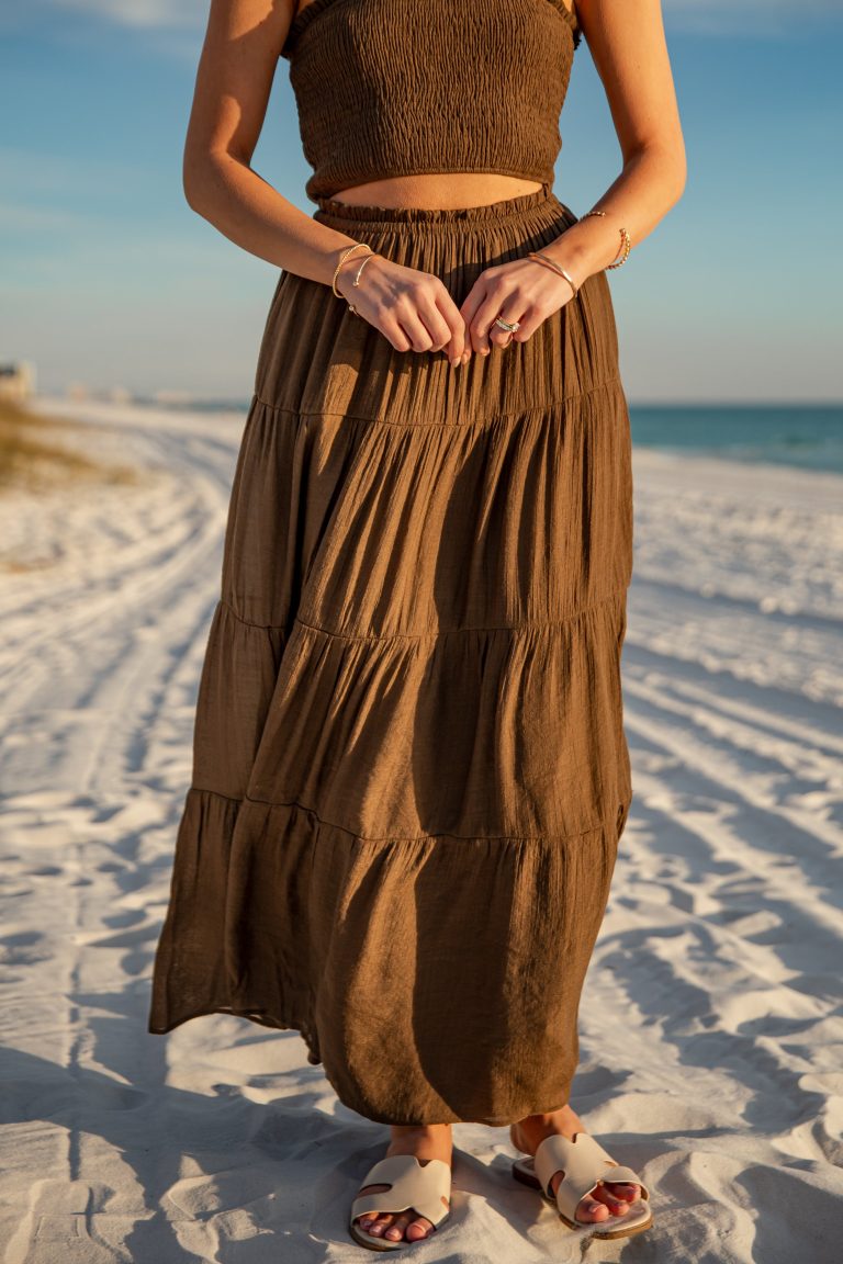 Mocha Breeze Brown Tiered Maxi Skirt