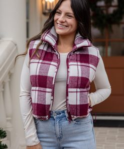 FINAL SALE - On Your Side Burgundy Plaid Puffer Vest