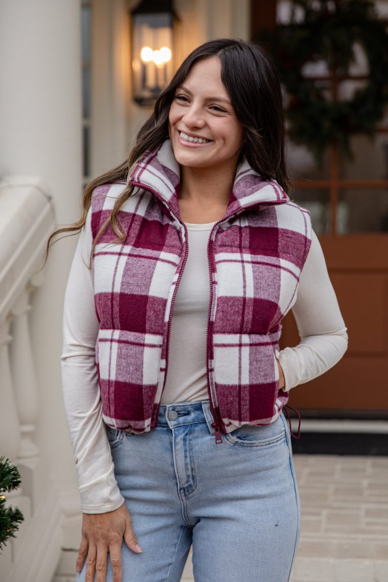 FINAL SALE - On Your Side Burgundy Plaid Puffer Vest
