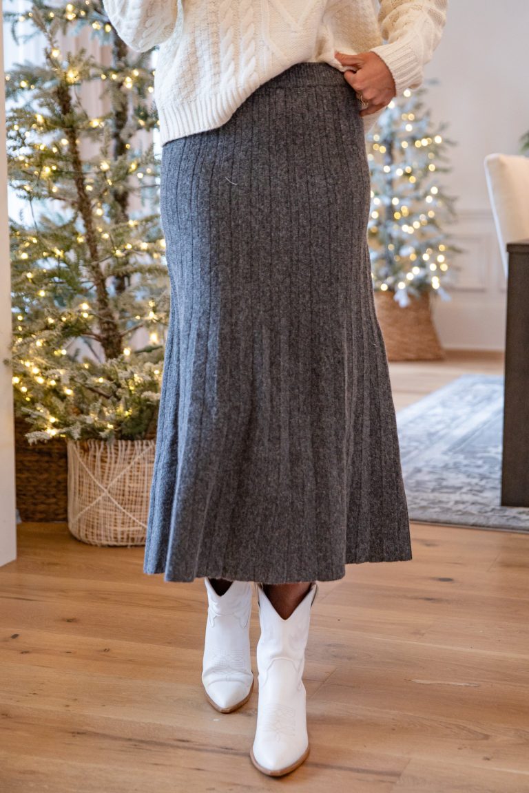 FINAL SALE - Effortlessly Cozy Charcoal Knit Midi Skirt