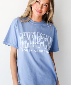 Light Blue Charleston South Carolina Block Letter Tee