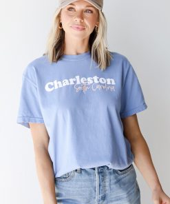 Light Blue Charleston South Carolina Script Tee