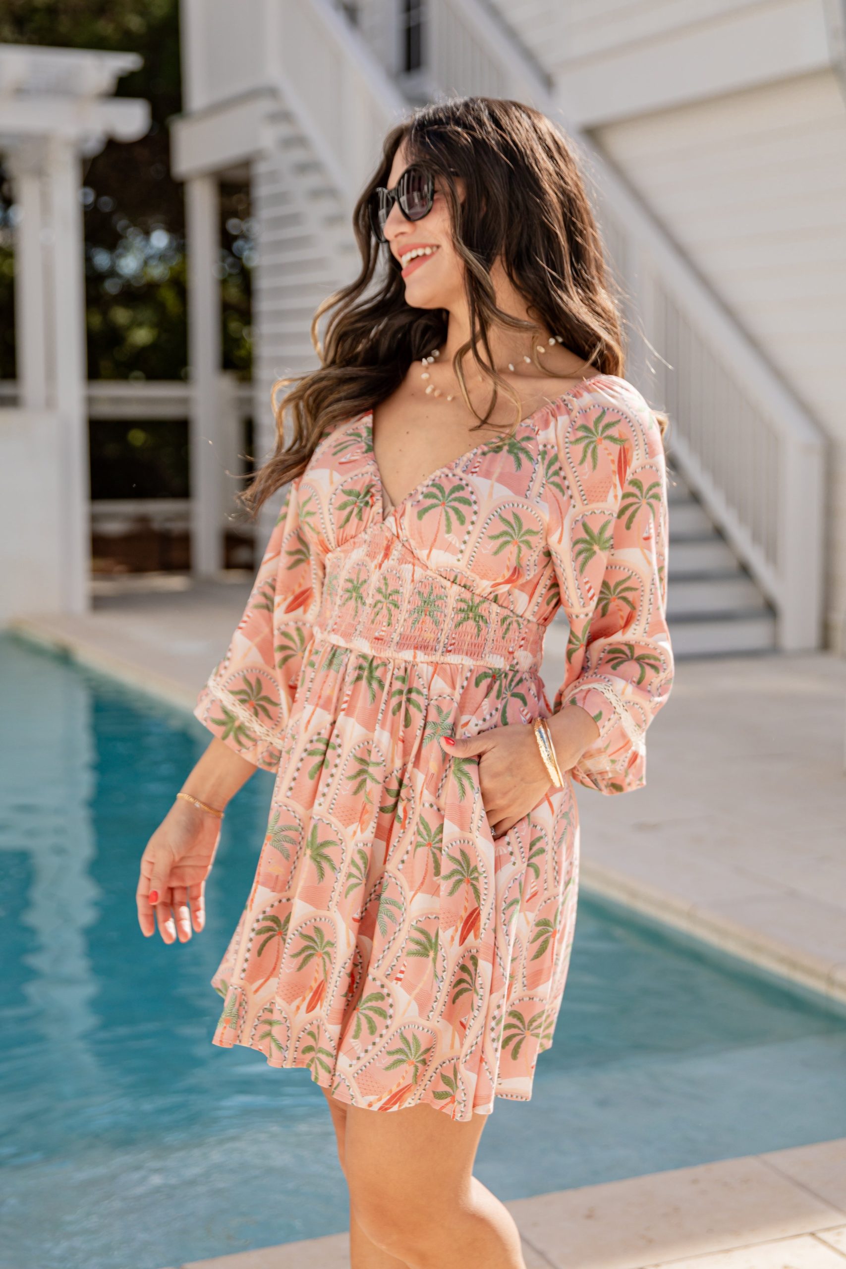 Palm Breeze Coral Printed Mini Dress - Image 5