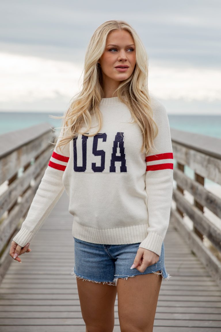 Varsity USA Cream Knit Sweater