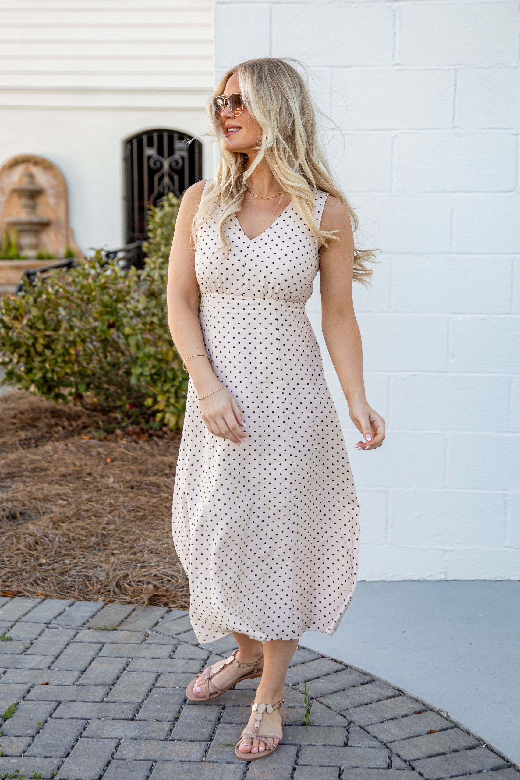 Dressed For The Day Polka Dot Cream Midi Dress - Image 4