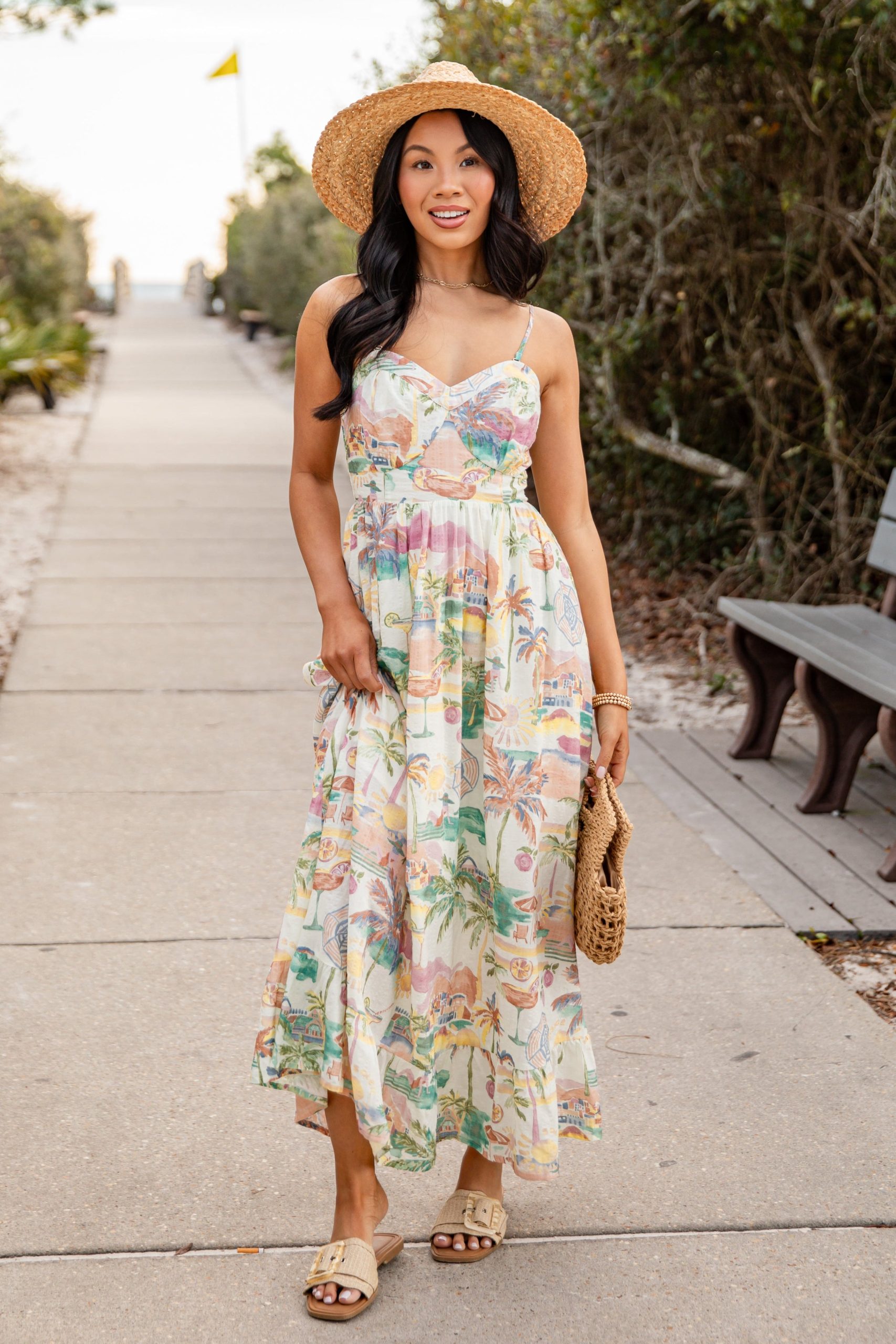 Tropical Vacation Off White Maxi Dress