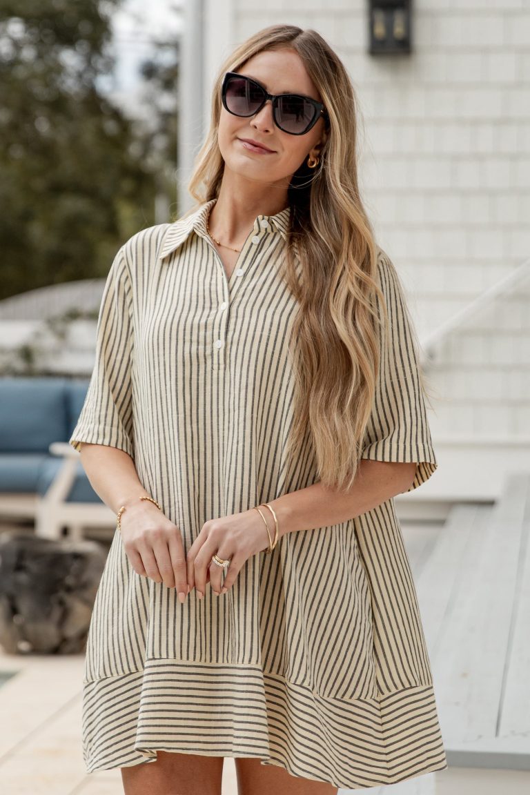 Uptown Stripe Cream Mini Dress